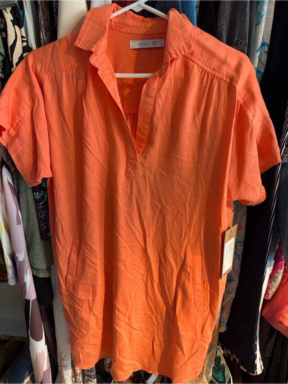 Billy T Orange Short-Sleeve Midi Dress